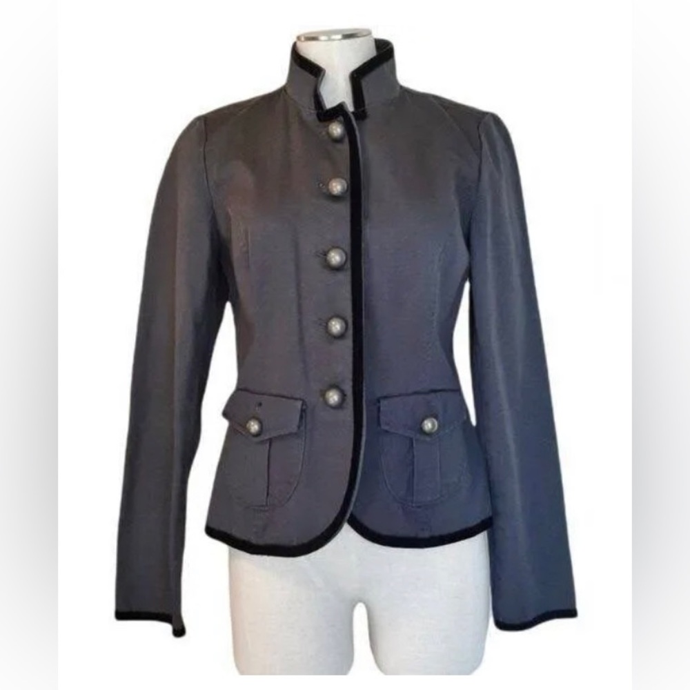 Calvin Klein Charcoal grey denim, with velvet trim military style jacket
